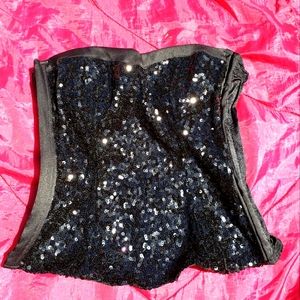 Black Sequin Corset/ Bustier Size Large